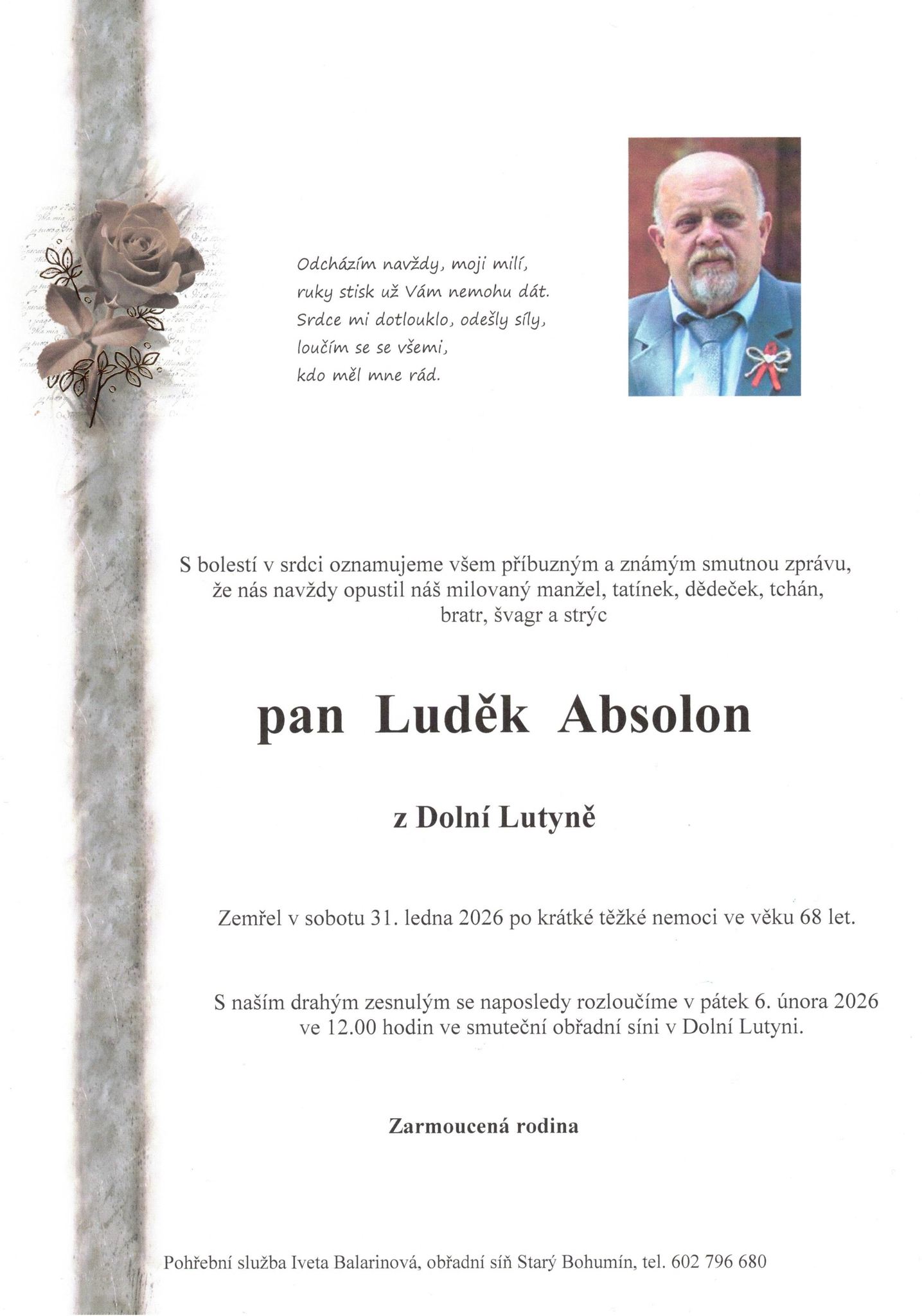 Smutná zpráva: Opustil nás pan Luděk Absolon