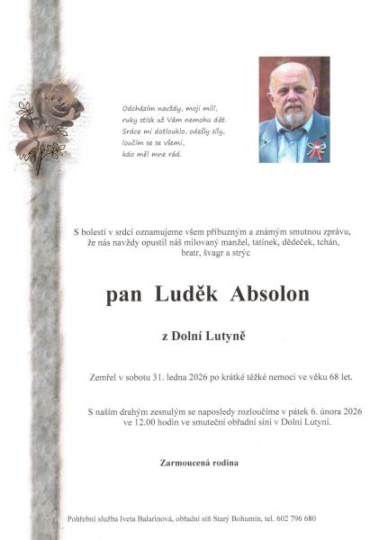 Smutná zpráva: Opustil nás pan Luděk Absolon